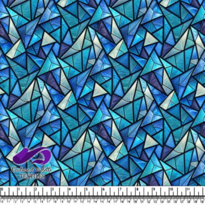 Blue Geometric Stained Glass Pattern Fabric Design