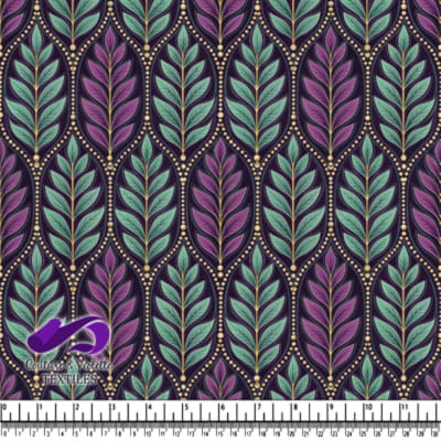 Elegant Leaf Pattern in Purple and Green on Dark Background