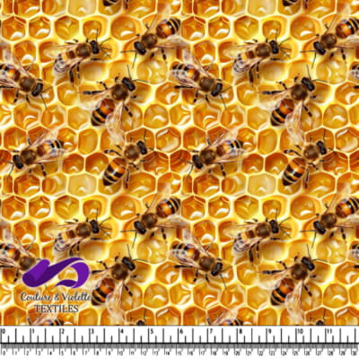 Close Up of Honeybees on a Honeycomb Pattern Background