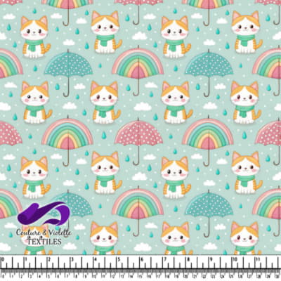 Cute Cats with Umbrellas and Rainbows Pattern