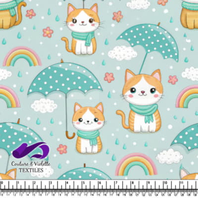 Cute Cats with Umbrellas and Rainbows Pattern