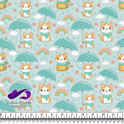 Cute Cats with Umbrellas and Rainbows Pattern