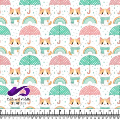Cute Cats with Scarves Rainbows and Umbrellas Pattern