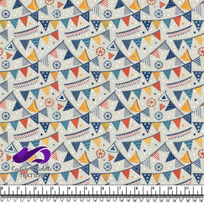 Festive nautical flag pattern in blue orange and red tones