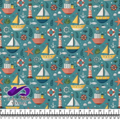 Nautical Pattern with Sailboats Lighthouses and Marine Elements