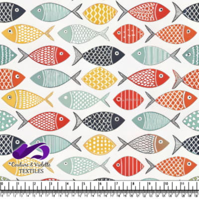 Colorful Pattern of Stylized Fish on White Background