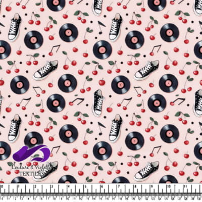 Cherries Records Sneakers and Music Notes Pattern on Pink