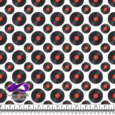 Vinyl Records Pattern on White Background Fabric Design