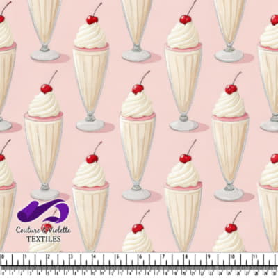 Cherry topped milkshake pattern on pink background