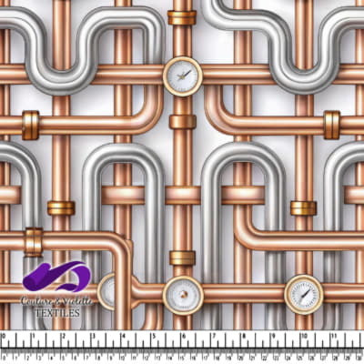 Intricate Copper and Silver Pipes with Pressure Gauges Pattern