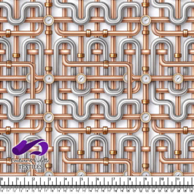 Intricate Copper and Silver Pipes with Pressure Gauges Pattern