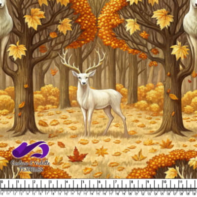 Cerf Blanc Majestueux Se Tenant dans une Forêt d'Automne avec des Feuilles Tombantes