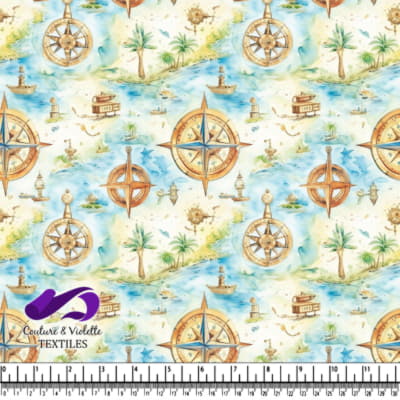 Motif Aquarelle Boussole Nautique et Aventure Insulaire