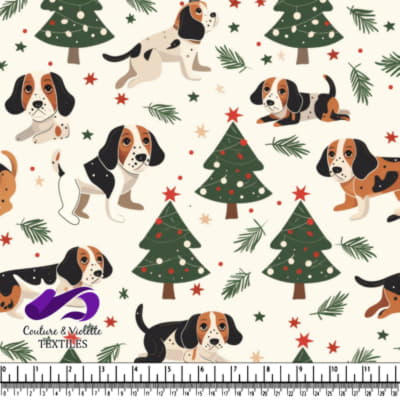 Christmas holiday pattern with beagle puppies
