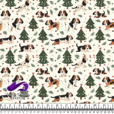 Christmas holiday pattern with beagle puppies
