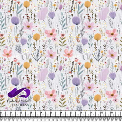 Soft pastel floral pattern with wildflowers and delicate leaves