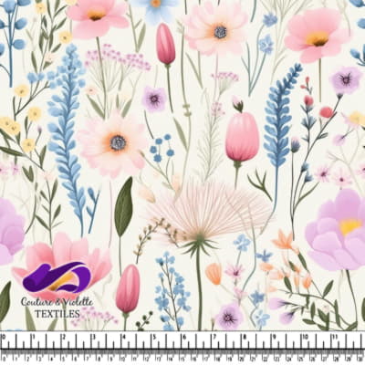 Delicate pastel wildflowers pattern on a light background
