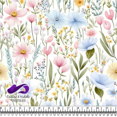 Delicate pastel wildflowers and greenery