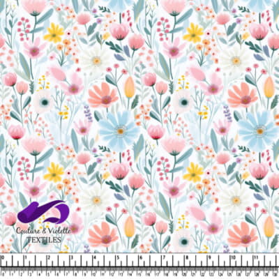 Various pastel flowers and leaves