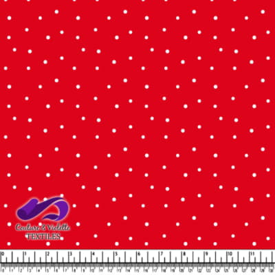 Red fabric with small white polka dots