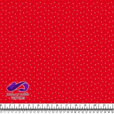 Red fabric with small white polka dots