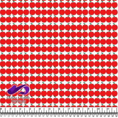 Red apples with green leaves on white background