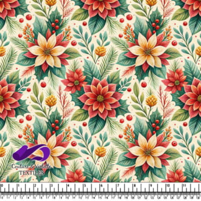 Colorful poinsettia and holly floral pattern
