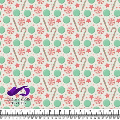 Pastel Christmas candy pattern with peppermint swirls stars
