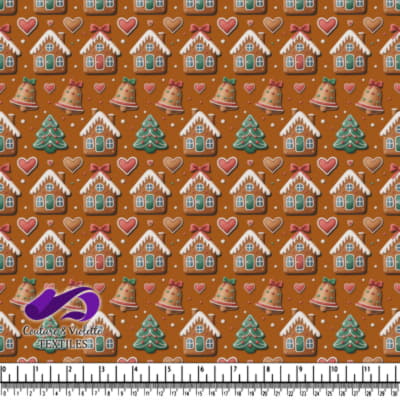 Gingerbread houses hearts bells and Christmas trees