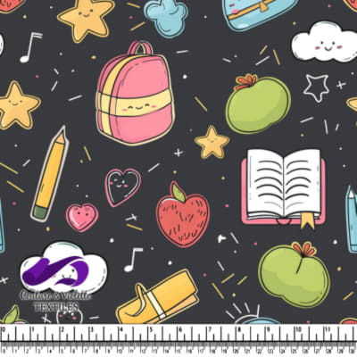 Cute school supplies and happy stars pattern