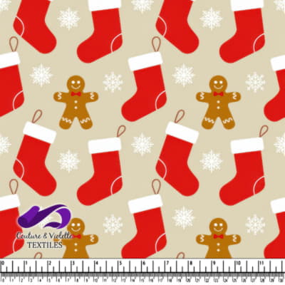 Christmas pattern with red stockings gingerbread men