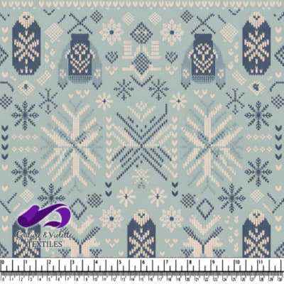 Blue and white traditional Nordic knit pattern with snowflakes