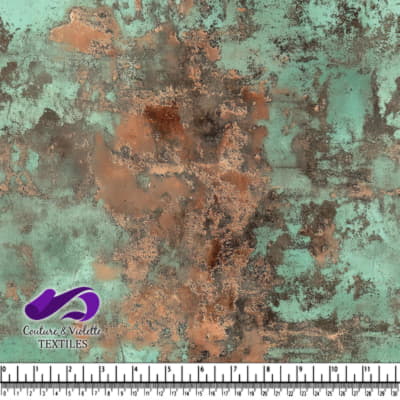 Distressed weathered textured in shades of rusty orange and turquoise
