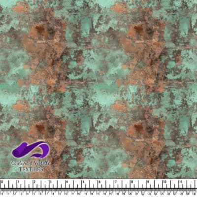 Distressed weathered textured in shades of rusty orange and turquoise