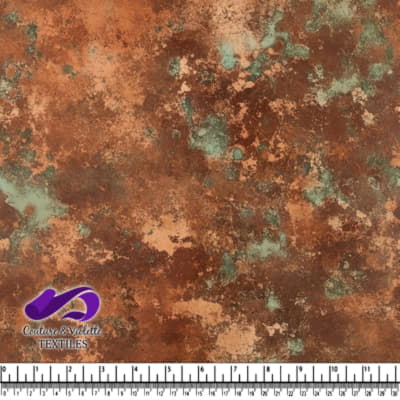 Rustic textured copper and teal patina fabric pattern