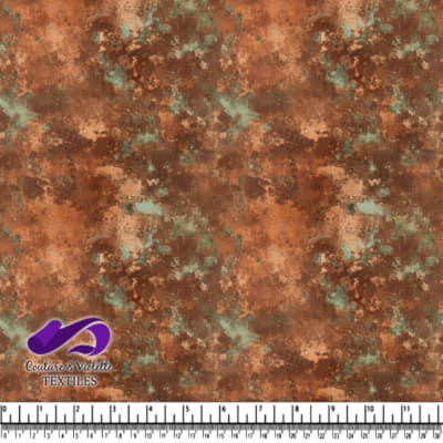 Rustic textured copper and teal patina fabric pattern