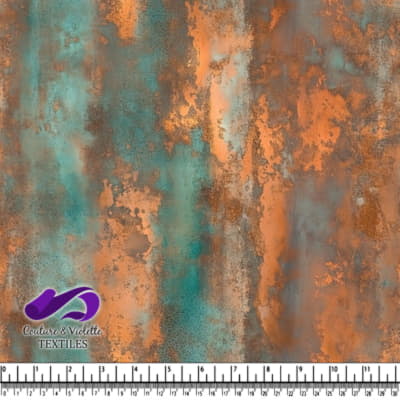 Rust and teal textured abstract fabric pattern