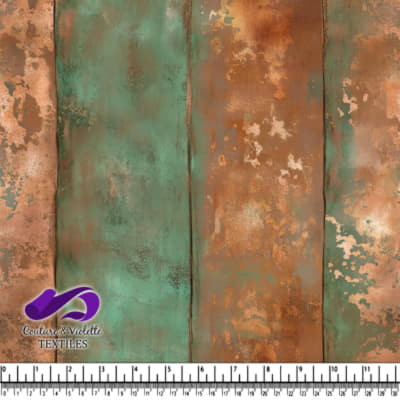 Rustic weathered wooden planks with turquoise and brown peeling paint texture