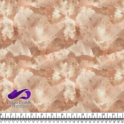 Beige fabric with abstract rose gold metallic glitter pattern