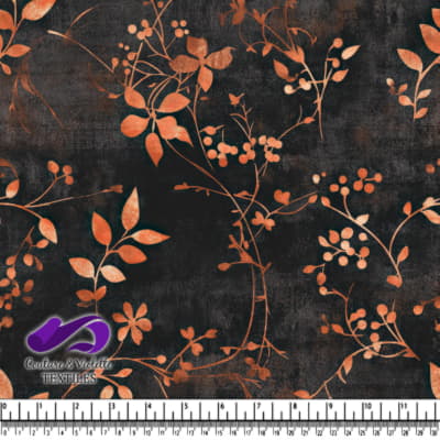 Copper floral branches pattern on dark textured background