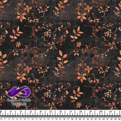 Copper floral branches pattern on dark textured background