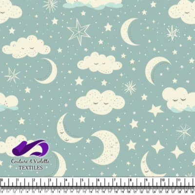 Crescent moons sleepy clouds stars and clouds on blue background