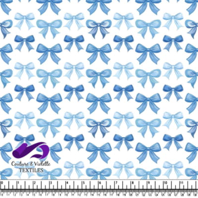 Various blue bows on white background textile design