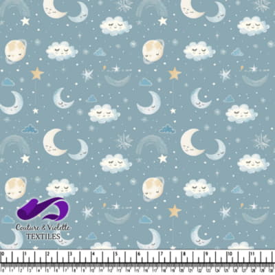 Cute sleepy moon stars clouds and planets