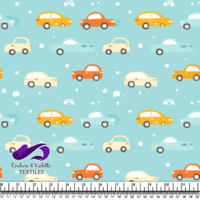 Colorful cartoon cars on a light blue background