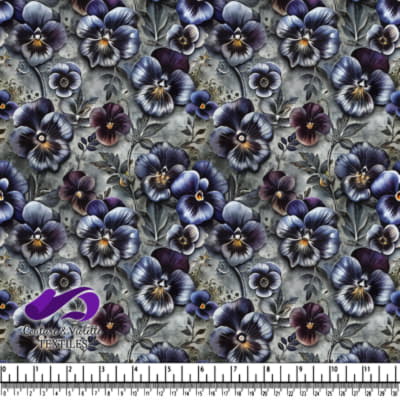 Dark purple and blue pansy floral fabric pattern