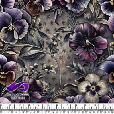 Dark vintage floral pattern with pansies and foliage