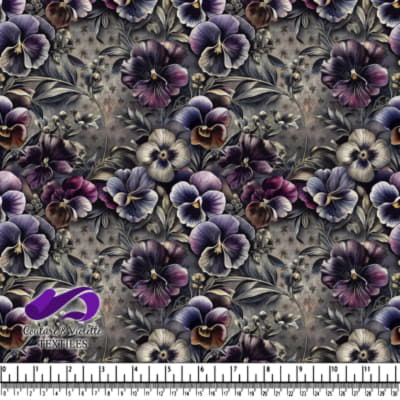 Dark vintage floral pattern with pansies and foliage