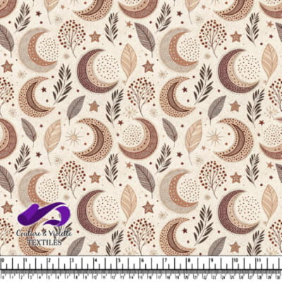 Boho crescent moons stars and leaves seamless pattern in earth tones