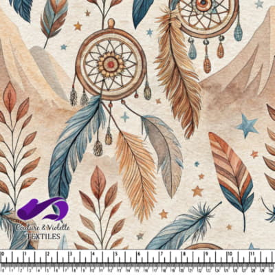 Boho style dreamcatchers feathers and leaves seamless pattern on textured background